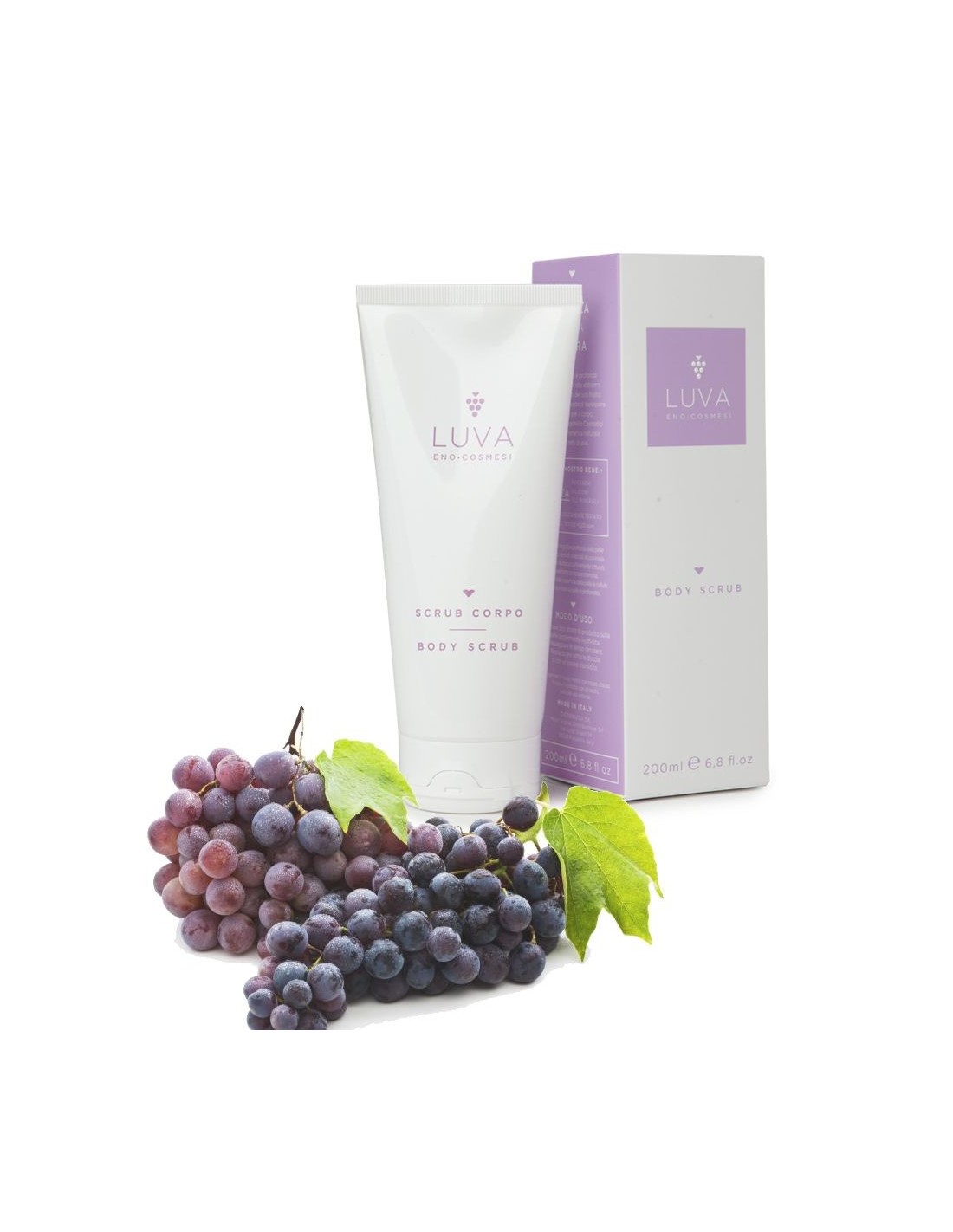 LUVA Scrub Corpo Con Olio di Cocco Noccioli di Albicocca Semi di Vinacciolo ed Estratto di Uva Rossa 200ml Made in Italy