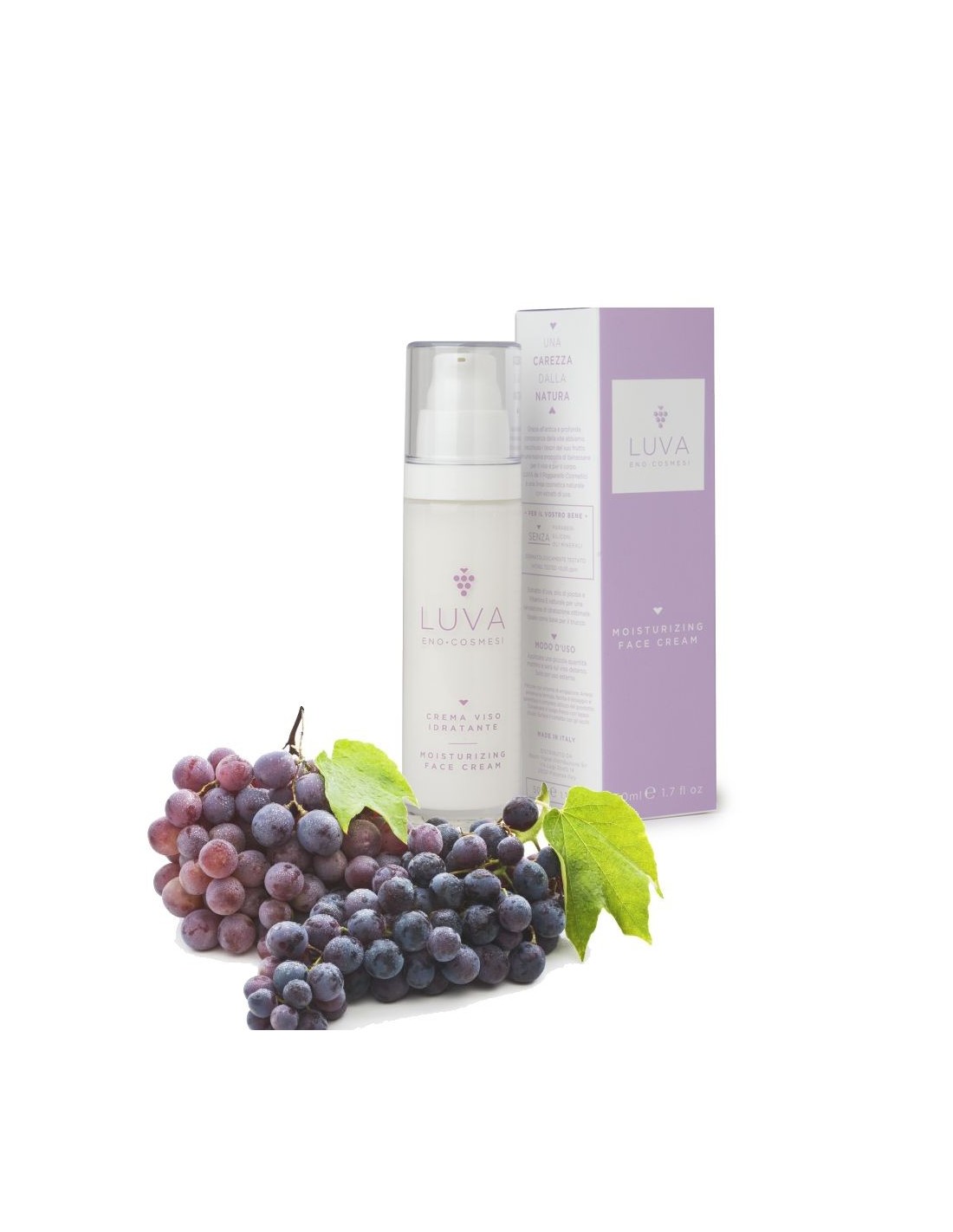 LUVA Crema Viso Idratante Con Olio di Jojoba Estratto di Uva Rossa ed Estratto di Aloe Vera 50ml Made In Italy