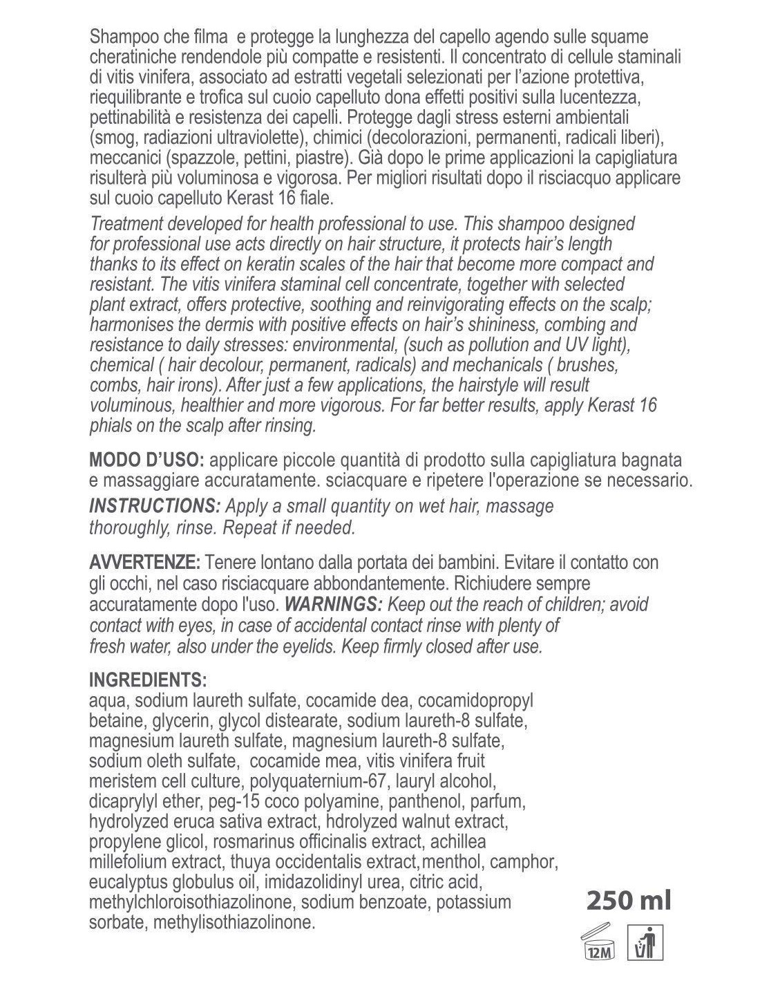 Shampoo per Capelli Anticaduta Con Staminali Vegetali KeraSt 250ml ItaliaCosmesi Shampoo per Capelli Anticaduta Con Staminali Vegetali KeraSt 250ml