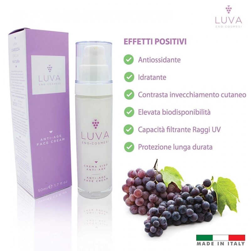 LUVA Crema Viso Collo Antirughe 50ml Naturale Acido Ialuronico Olio Jojoba Burro Karite Idratante Antiage 100% Made In Italy
